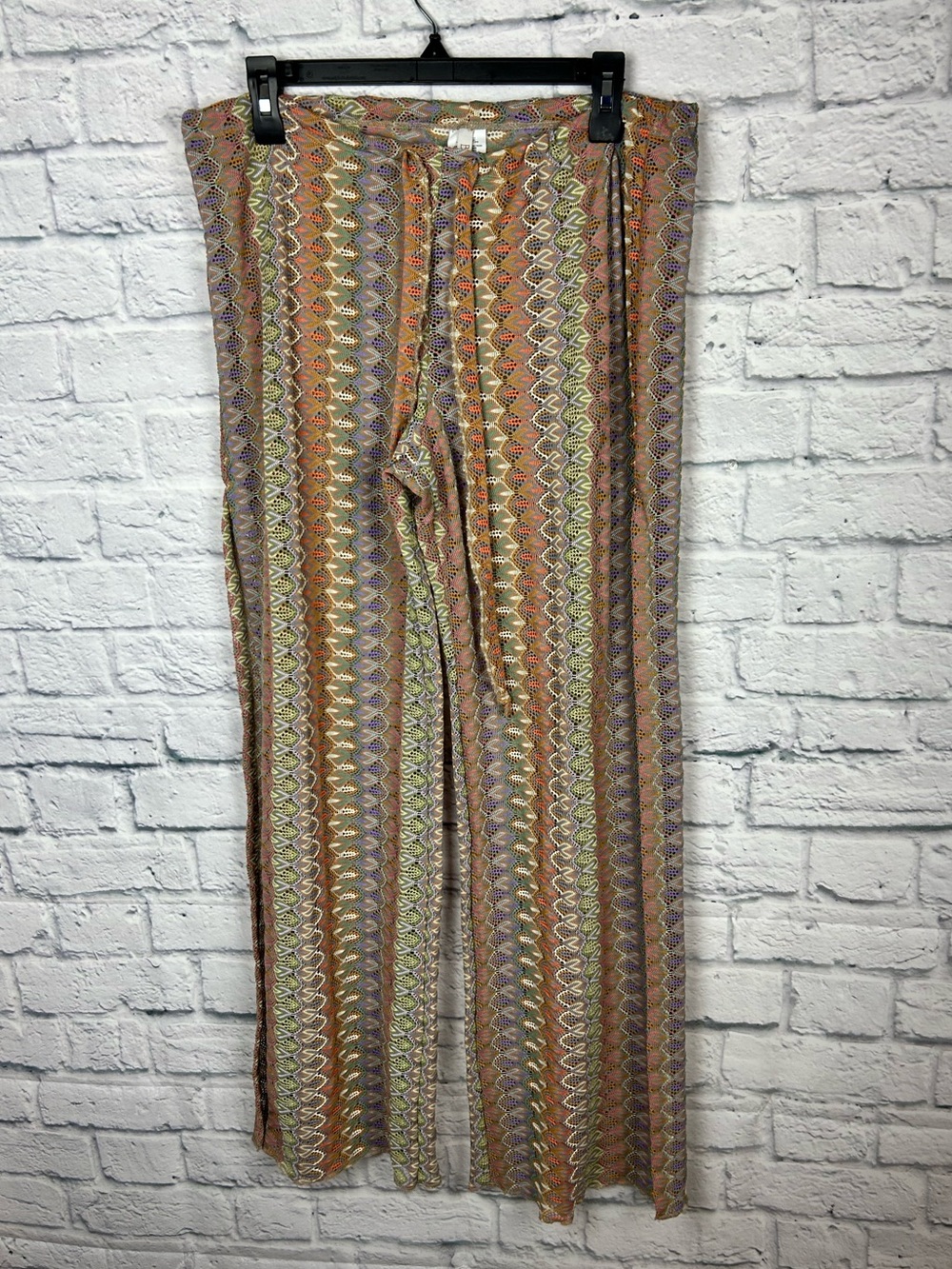 BECCA Crochet Wide Leg Beach Cover Up Pants Boho Tie Waist Multicolor Medium - Picture 2 of 7